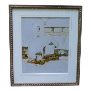 Early 20th Century "The Market Place, Quimperle, (France)", Original Watercolor Painting, Framed