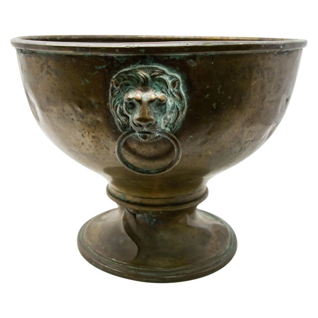 Brass Garden Planter With Lions Heads For Sale