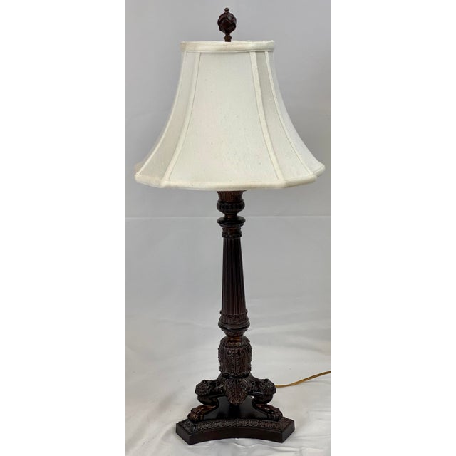 Vintage French Empire Lions Paw Tripod Base Table Lamp With Shade