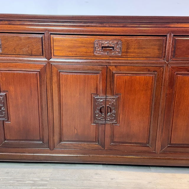 1990s Vintage Asian Rosewood Carved Longevity Sideboard Server For Sale - Image 5 of 15