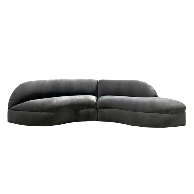 1980s Mid Century Modern Vladimir Kagan Grey Kidney Serpentine Curved Sectional Sofa For Sale