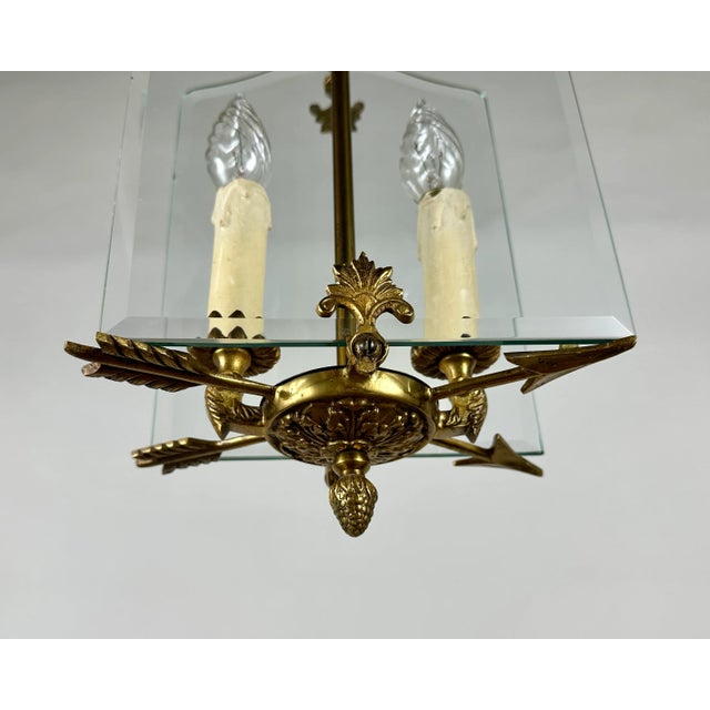Vintage Bronze and Glass Lantern Pendant, France, 1950s For Sale - Image 6 of 9