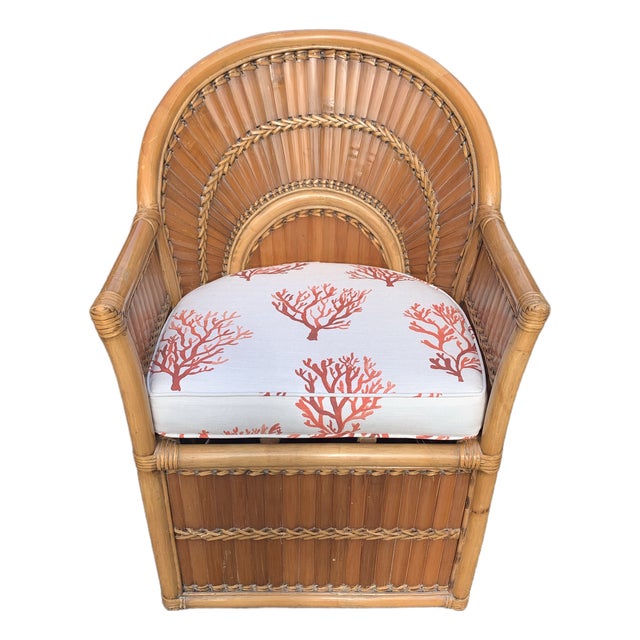 Vintage Bloomingdale's Coastal Split-Rattan & Bamboo "Sunrise" Armchair – Made in Philippines For Sale