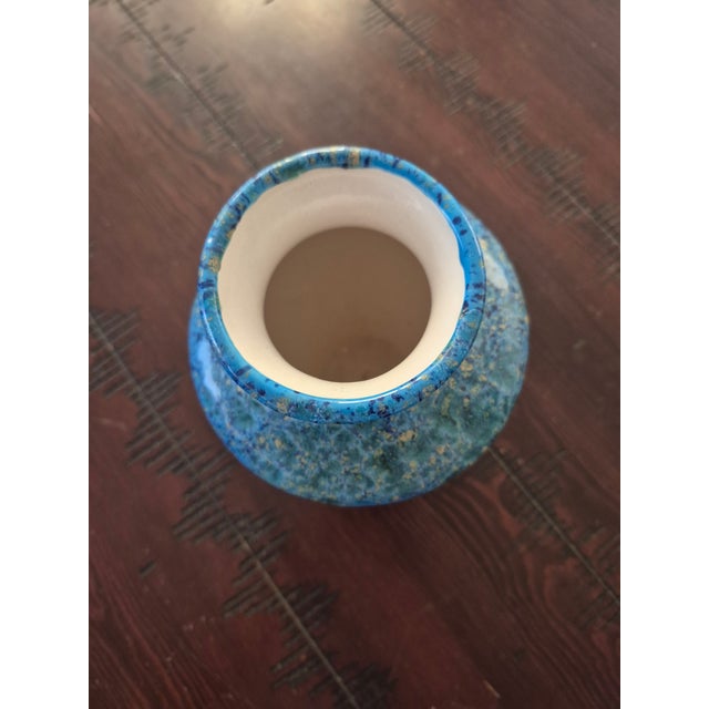 Mid-Century Modern Vintage Mid-Century Modern Mottled Blue & Turquoise Studio Pottery Amphora Vase - Signed For Sale - Image 3 of 5