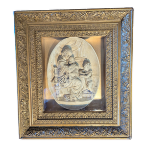 Mid 19th Century Framed Plaster Virgin of the Chair, Signed "Fontana"