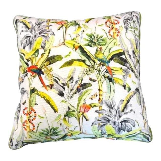Pair 22'' Multi Color Parrot Pillows For Sale - Image 4 of 5
