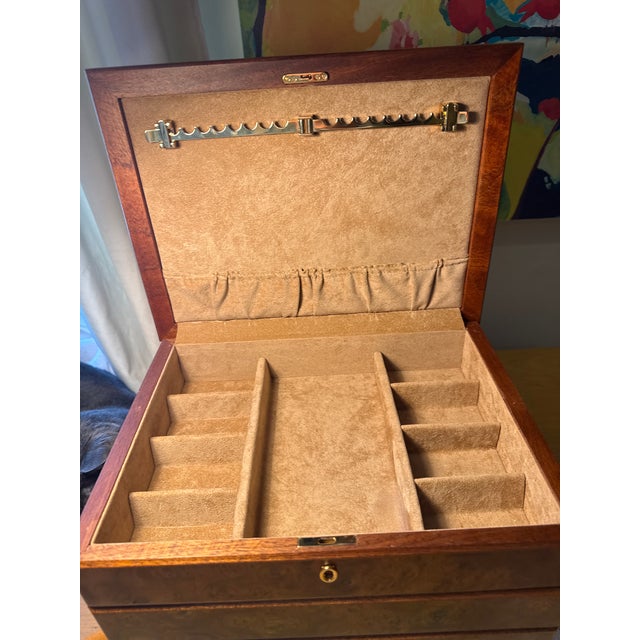 Late 20th Century Agresti Firenze Briar Burl Jewelry Chest With Key - 4 Drawer Italian Luxury Box For Sale In New York - Image 6 of 10