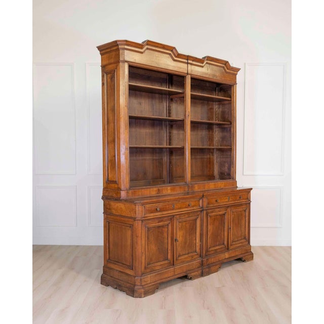 Italian Italian 19th Century Walnut Bookcase with Architectural Design For Sale - Image 3 of 13