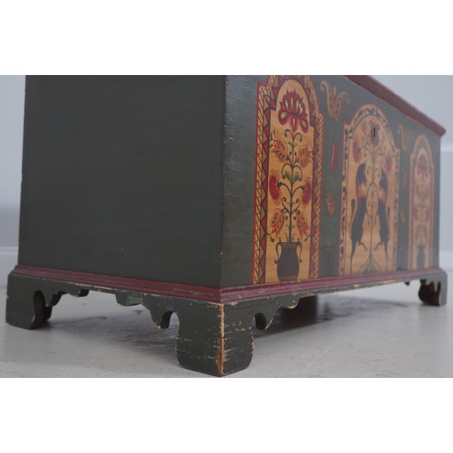 Green Antique Bench Made Pennsylvania Dutch Painted Large Blanket Chest For Sale - Image 8 of 18