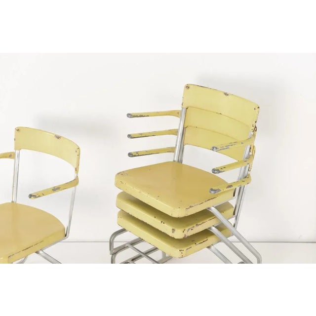 Swiss Industrial Iron and Zinc Dining Chairs, 1940s, Set of 4 For Sale - Image 10 of 12