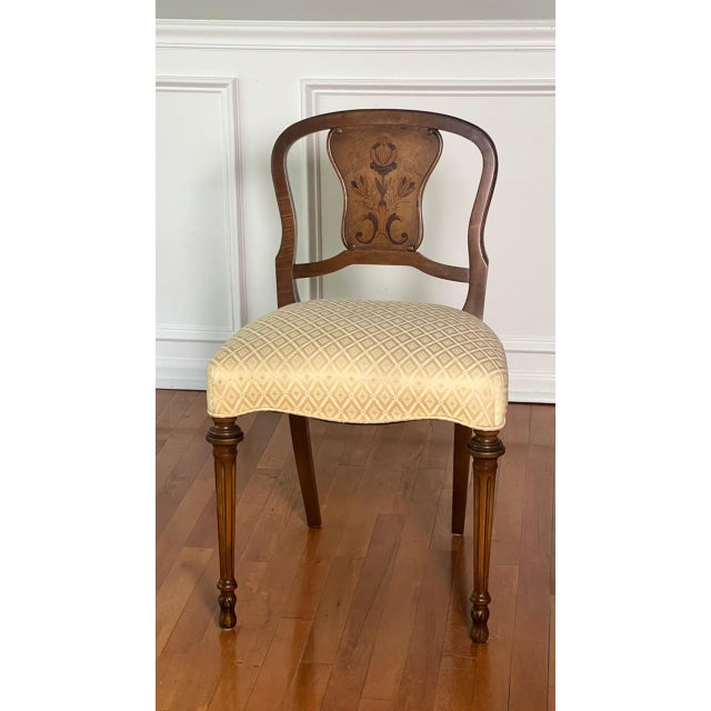 Art Nouveau French Walnut Boudoir, Vanity Chair With Floral Inlay, C. 1900s For Sale - Image 3 of 16