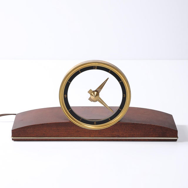 Mid-Century Jefferson Golden View Electric Brass, Glass & Walnut Mystery Clock For Sale - Image 15 of 16