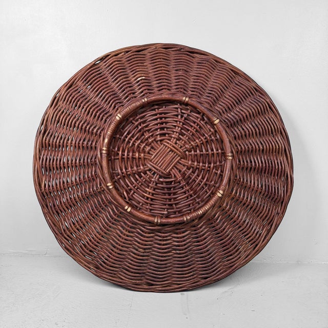 Maroon Large Japanese Handwoven Rattan Basket Bowl, 1960s-1970s For Sale - Image 8 of 15