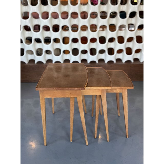 Brown 1950's American Leather Nesting Tables (3) For Sale - Image 8 of 10