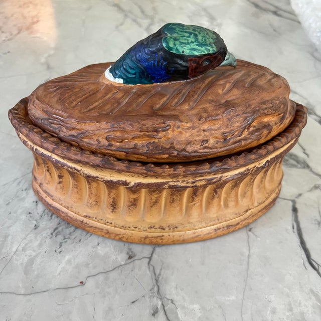Vintage French Trompe L’oeil Pheasant Terrine – Rustic Porcelain Casserole dish bowl. Manufactured by Pillivut, a french...