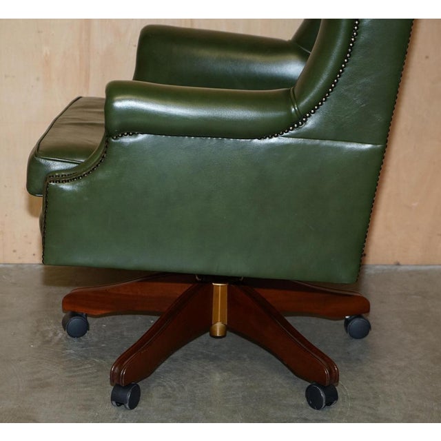 Chesterfield Wingback Swivel Chair in Green Leather For Sale - Image 15 of 18