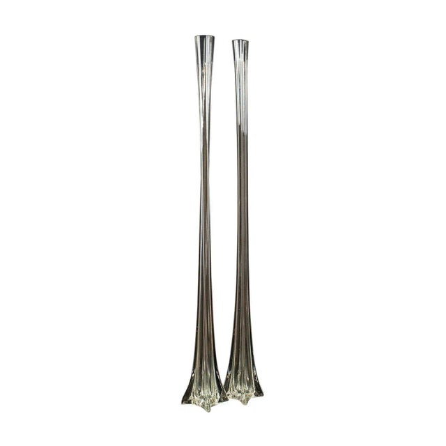 French Iris Tall Glass Gladioli Flower Vases - A Pair For Sale - Image 13 of 13