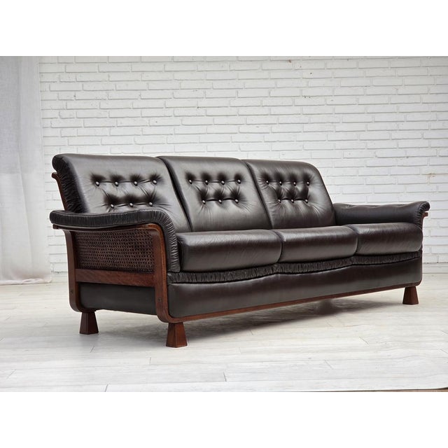 Scandinavian 3-Seater Sofa in Furniture Leather, Teak Wood Legs & Bent Wood, 1970s For Sale - Image 14 of 18