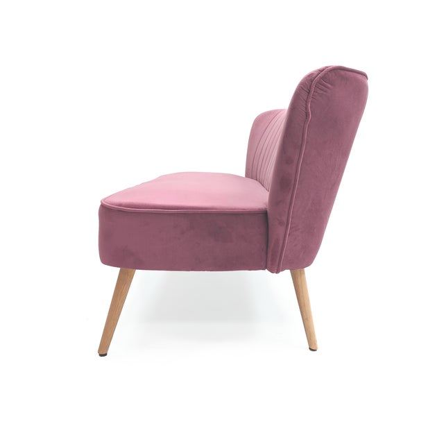 Contemporary Harlow Mauve Velvet Channel Back Wingback Bench For Sale - Image 3 of 5