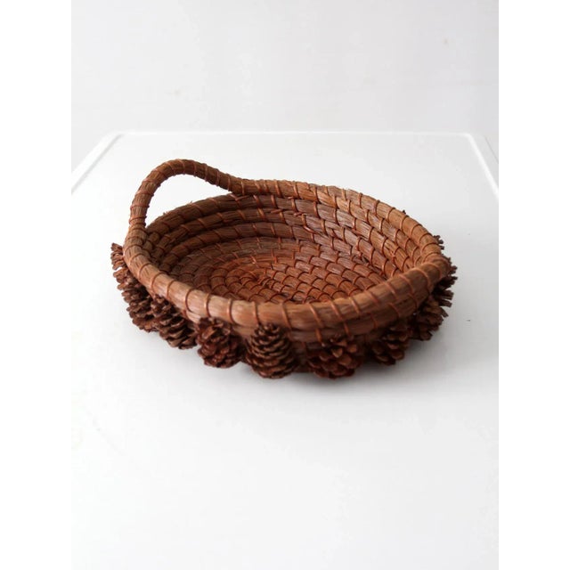 Mid 20th Century Vintage Folk Art Pine Needle Basket For Sale - Image 5 of 11