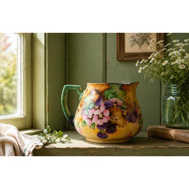 Bring the timeless elegance of French porcelain into your home with this exquisite hand-painted antique pitcher by William...