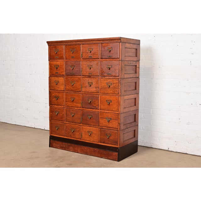 Mission Antique Mission Oak Arts & Crafts 24-Drawer Card Catalog or File Cabinet, Circa 1900 For Sale - Image 3 of 13