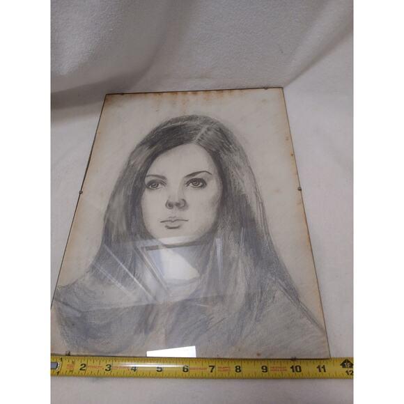 1950s Beautiful Lady Portrait Pencil Drawn Original Drawing Art Glass Framed For Sale In San Diego - Image 6 of 11