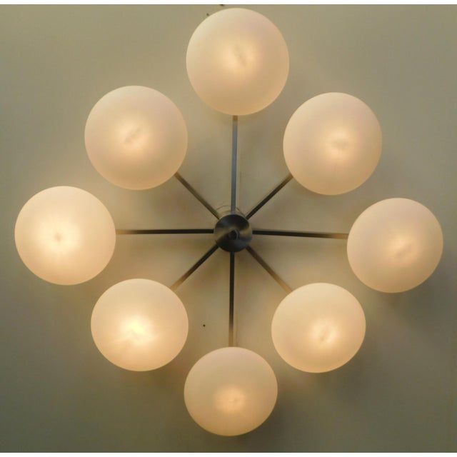 Italian 21st Century Otto Satin Nickel Matte White Murano Glass Flush Mount by Fabio LTD For Sale - Image 3 of 4