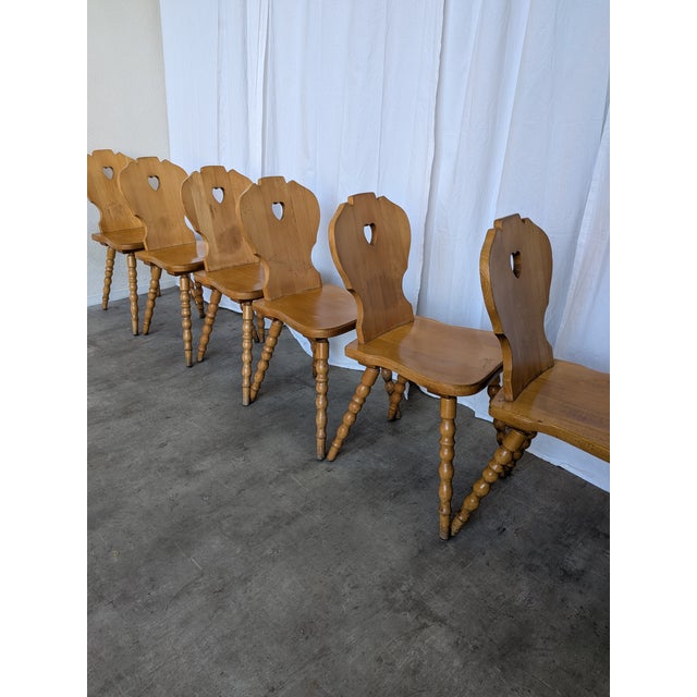 Vintage Tyrolean Farmhouse Heart Cutout Wooden Dining Chairs, 1970s, Set of 6 For Sale - Image 15 of 18