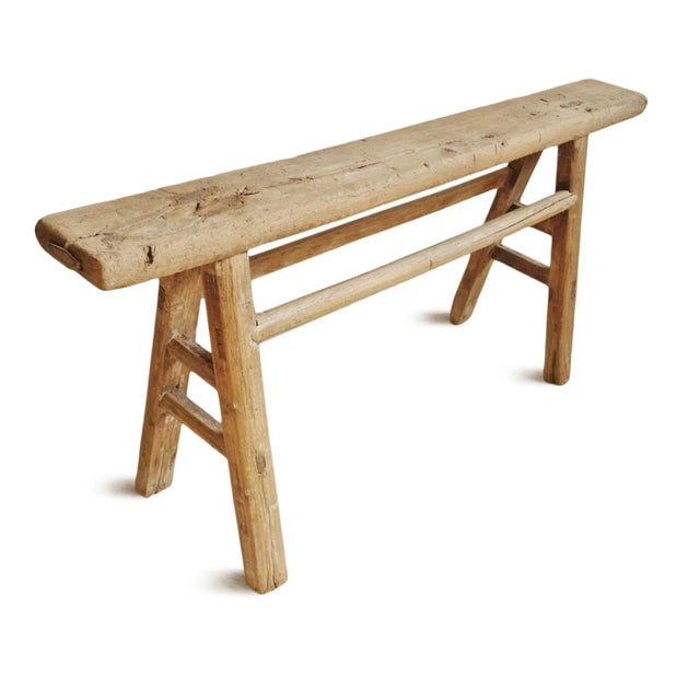 Vintage Farm Elm Work Bench For Sale - Image 4 of 9