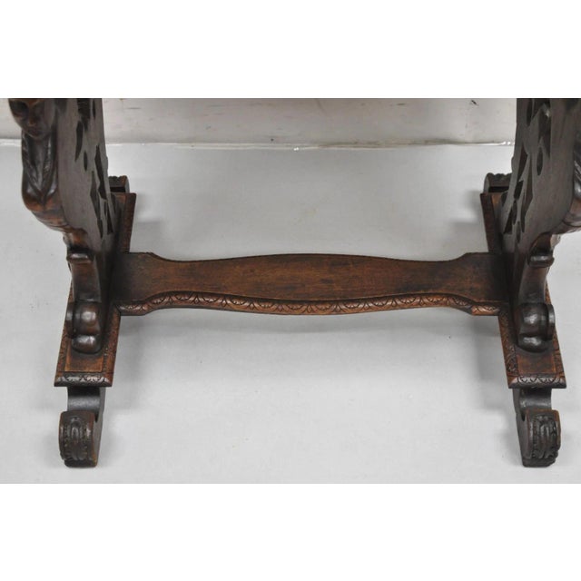 Antique Renaissance Revival Carved Winged Maiden Walnut Mirror Top Side Table For Sale - Image 10 of 11