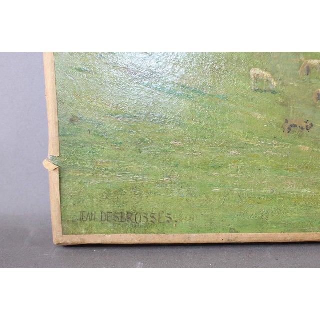 French French Oil Painting Pastoral Landscape With Grazing Sheep, 19th Century (Signed) For Sale - Image 3 of 4