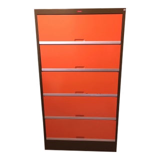 1970s Tab Orange Mod Metal Tall File Cabinet For Sale