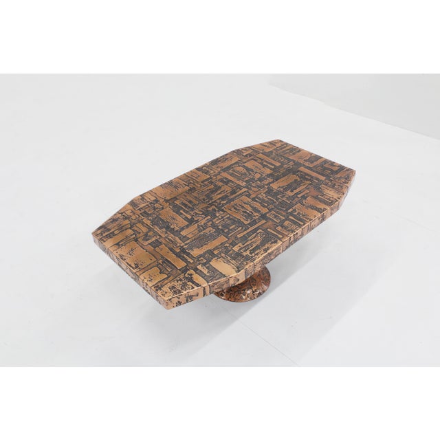 Wood Vintage Brutalist Copper Coffee Table, 1970s For Sale - Image 7 of 8