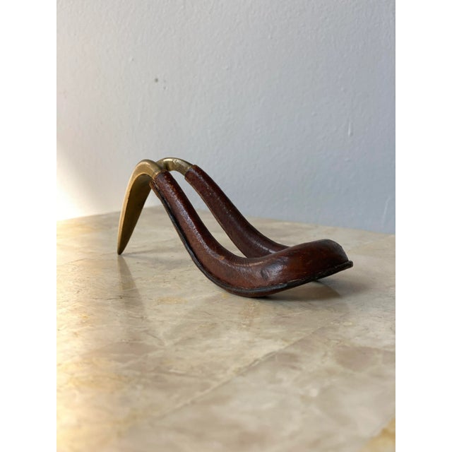Circa 1950s Leather Wrapped Brass Pipe Rest in the Style of Carl Auböck For Sale - Image 9 of 12
