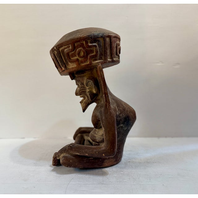 Ceramic Mexican Incense Burner Styled After Aztec God For Sale - Image 7 of 10
