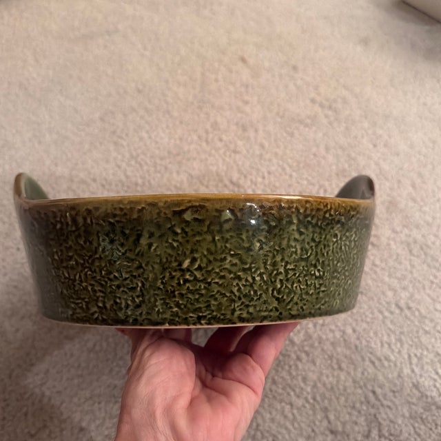 Vintage Rustic Green Glazed Majolica-Style Vegetable Serving Dish With Handles For Sale - Image 4 of 7