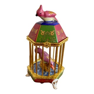 1990s Polychrome Birdcage With Hinged Lid, Styled After Limoges, France For Sale