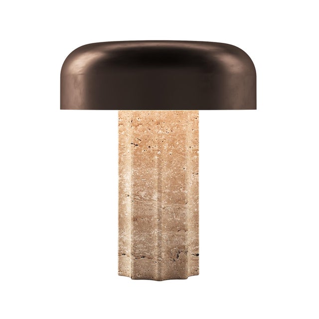 FLUTED COLUMN Rechargeable Cordless LED Table Lamp, 3-Levels Brightness Touch Sensor Control, Travertine / Chocolate Bronze For Sale - Image 11 of 14