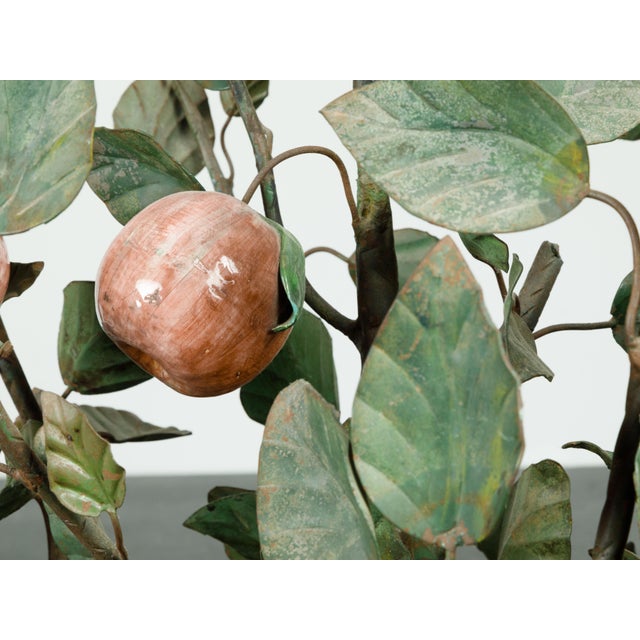 French French 1930s Tôle and Glass Tree in Pot Sculpture with Orange and Yellow Fruits For Sale - Image 3 of 9