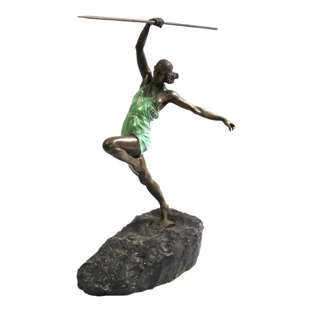 1990s Art Deco Figurine Female Javelin Thrower For Sale