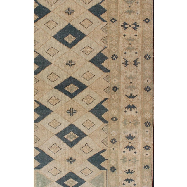 Tribal Vintage Turkish Oushak Rug With Bold Geometric Diamond Motifs 4'2 X 7'1 For Sale - Image 3 of 10