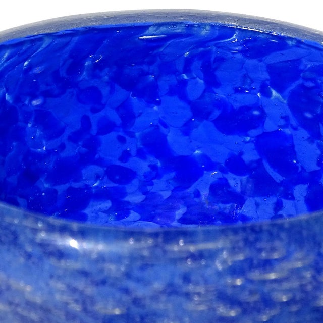 Murano Vintage Murano Miniature Italian Art Glass Cobalt Blue Pulegoso Bubble Technique Bowl Vide-Poche For Sale - Image 4 of 5