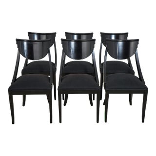Set of 6 Ello Italian Regency Black Lacquer Dining Chairs For Sale