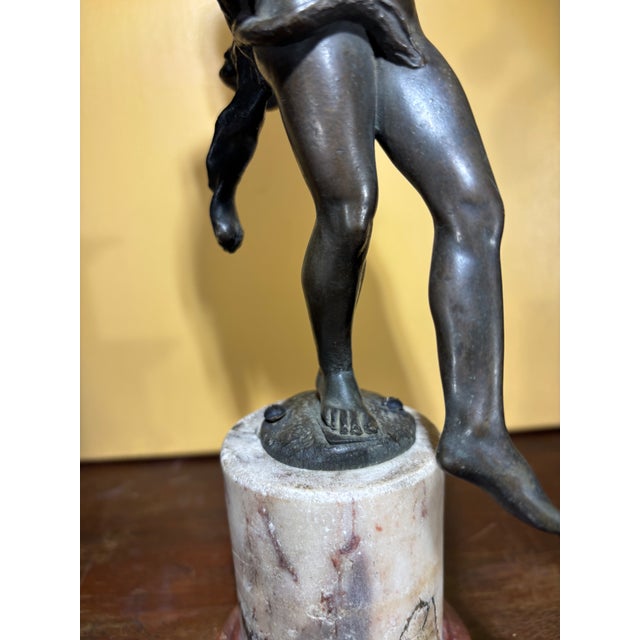 Early 19th Century 19th Century Italian Grand Tour Patinated Bronze Figure "Follower of Bacchus" on the Marble Base For Sale - Image 5 of 12