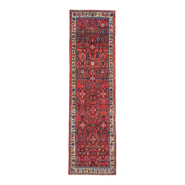 Galerie Shabab Collection Mid-20th Century Handmade Persian Hamadan Runner Rug in Bright Vivid Colors For Sale