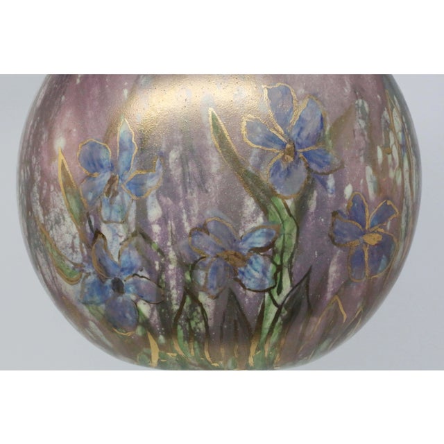 Mid-Century Modern 1960's Purple and Gold Flowers Ceramic Vase For Sale - Image 3 of 9