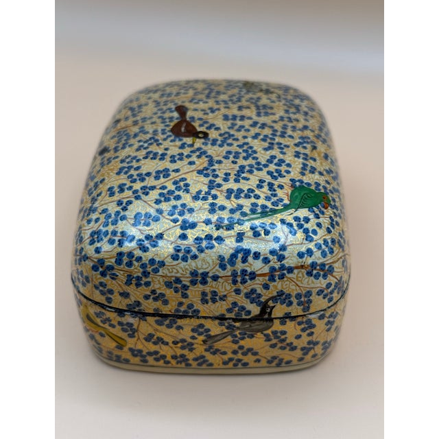 Vintage Kashmiri Hand-Painted Papier-Mâché Lacquer Box With Birds & Florals For Sale - Image 4 of 11