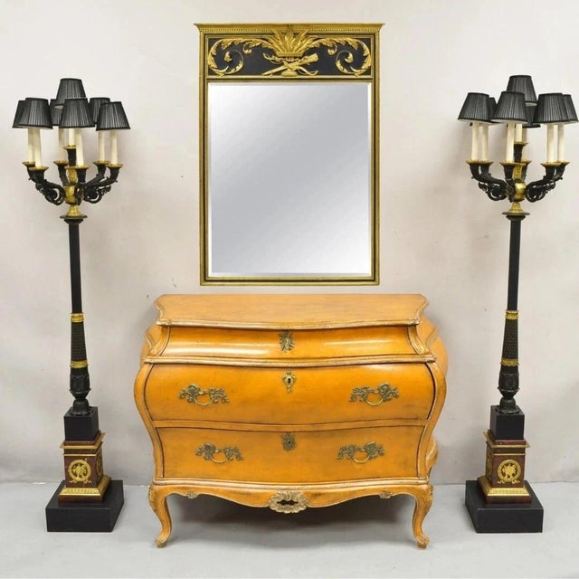 Antique French Empire Style 68" Tall Bronze & Marble Lighted Candelabra Torchiere Floor Lamps - a Pair. Candelabras...