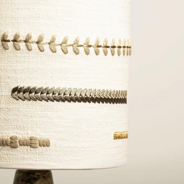 Ceramic Table Lamp with New Embroidery Lampshade, Denmark, 1970 For Sale - Image 11 of 15